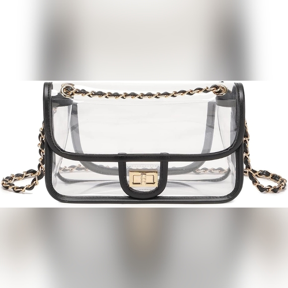 Womens PVC Clear Crossbody Handbag Black Trim Stadium Approved Clear Bag - Picture 4 of 8